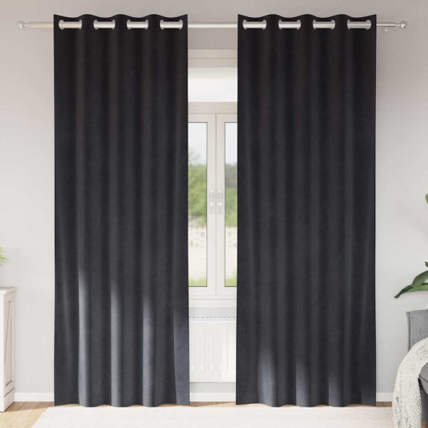 Кадифени завеси в цвят антрацит с метални халки, 2 бр., 140 x 225 см