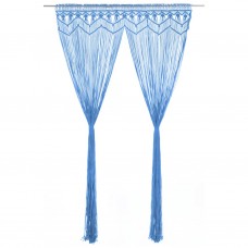 Памучно перде макраме в цвят морскосин за тръбен корниз, 140 x 240 см