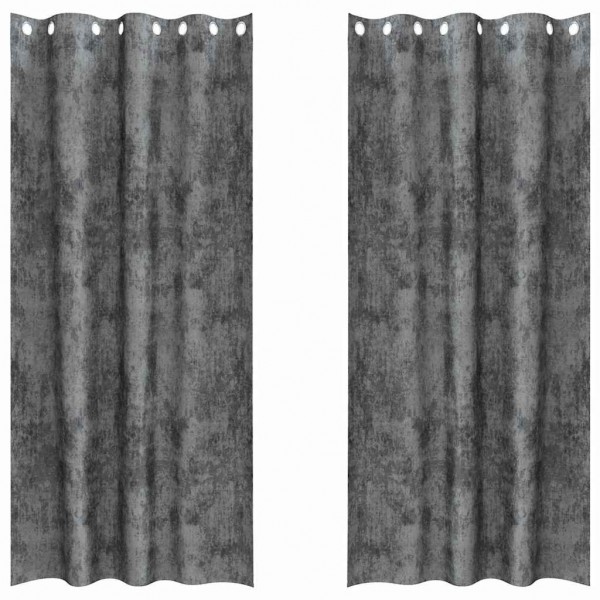 Кадифени завеси в цвят тъмносив с метални халки, 2 бр., 140 x 225 см