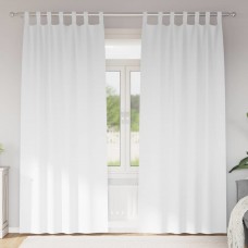 Плътни завеси в цвят бял с текстилни гайки (уши), 2 бр., 140 x 245 см