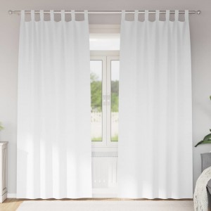 Плътни завеси в цвят бял с текстилни гайки (уши), 2 бр., 140 x 245 см