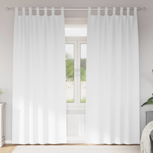 Плътни завеси в цвят бял с текстилни гайки (уши), 2 бр., 140 x 245 см