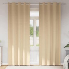 Плътни завеси в цвят пастелна ванилия с метални халки, 2 бр., 140 x 225 см