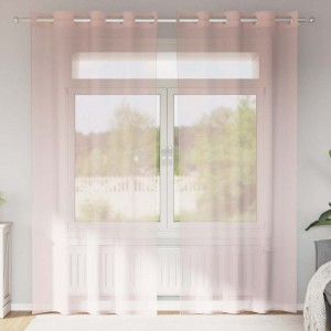 Пердета от воал в цвят бонбоненорозово с метални халки, 2 бр.