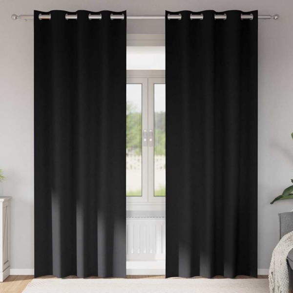 Плътни завеси в цвят черен с метални халки, 2 бр., 140 x 245 см
