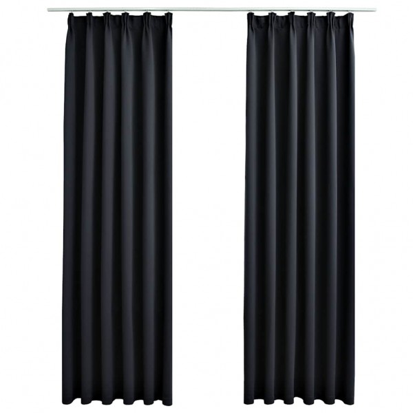 Плътни завеси в цвят черен с перделък, 2 бр., 140 x 245 см