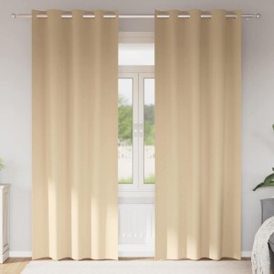 Плътни завеси в цвят пастелна ванилия с метални халки, 2 бр., 140 x 245 см