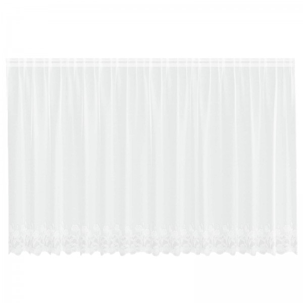 Готово бяло дантелено перде с флорален мотив Лале, височина 140 см
