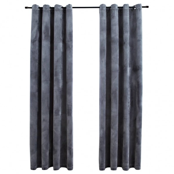 Кадифени завеси в цвят антрацит с метални халки, 2 бр., 140 x 225 см