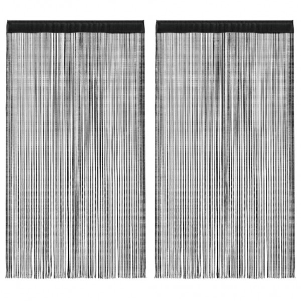 Пердета с ресни в цвят черен за тръбен корниз, 2 бр., 100 x 250 см