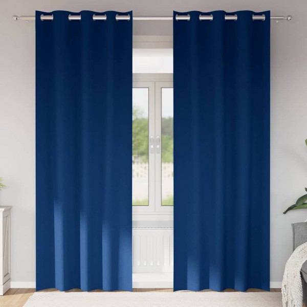 Плътни завеси в цвят мастиленосин с метални халки, 2 бр., 140 x 260 см
