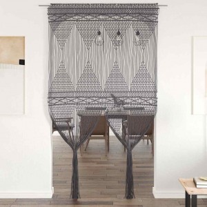 Памучно перде макраме в цвят антрацит за тръбен корниз, 140 x 240 см