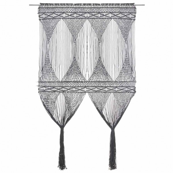 Памучно перде макраме в цвят антрацит за тръбен корниз, 140 x 240 см