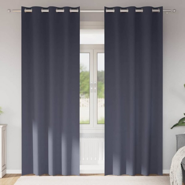 Плътни завеси в цвят антрацит с метални халки, 2 бр., 140 x 225 см