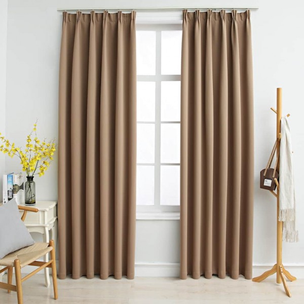 Плътни завеси в цвят таупе с перделък, 2 бр., 140 x 225 см