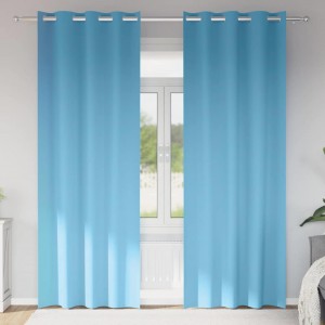 Плътни завеси в цвят небесносиньо с метални халки, 2 бр., 140 x 245 см