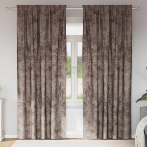 Кадифени завеси в цвят чинчила с комбиниран перделък, 2 бр., 140 x 225 см