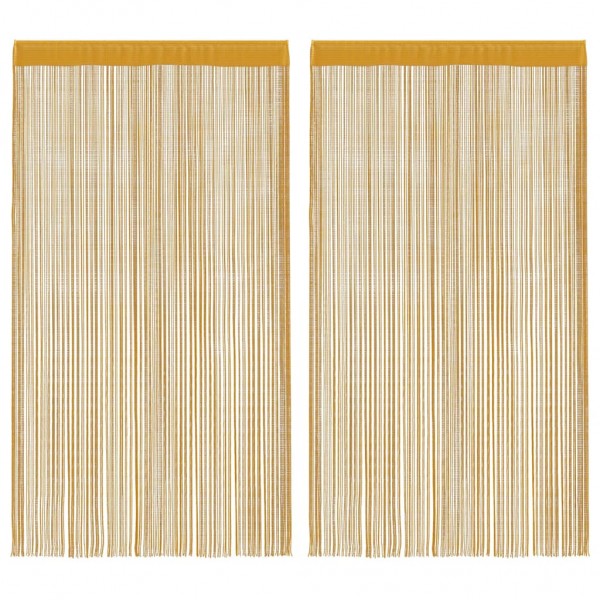 Пердета с ресни в цвят златен за тръбен корниз, 2 бр., 140 x 250 см