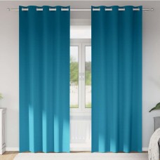 Плътни завеси в цвят карибско синьо с метални халки, 2 бр., 140 x 260 см