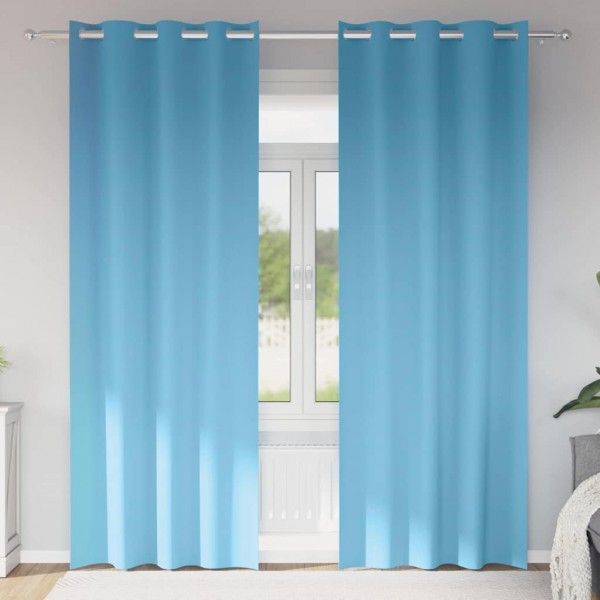 Плътни завеси в цвят небесносиньо с метални халки, 2 бр., 140 x 260 см