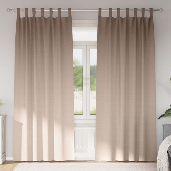 Плътни завеси в цвят таупе с текстилни гайки (уши), 2 бр., 140 x 245 см