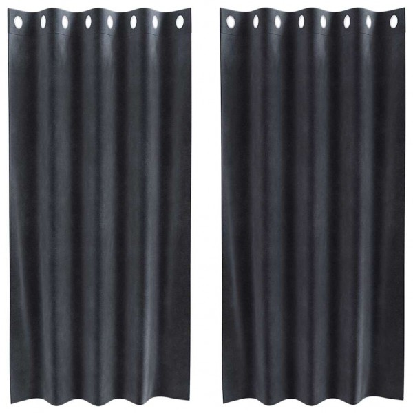 Кадифени завеси в цвят антрацит с метални халки, 2 бр., 140 x 175 см