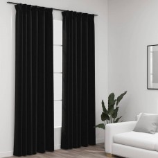 Завеси с ленена текстура в цвят антрацит с перделък, 2 бр., 140 x 245 см