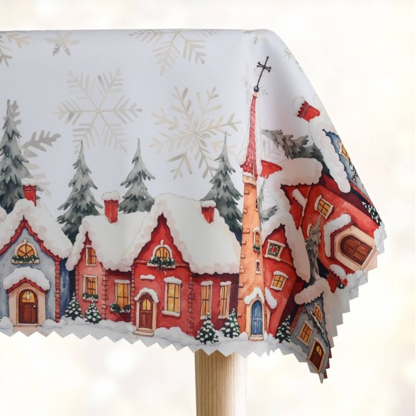 Коледна покривка за маса 150/200 см къщички