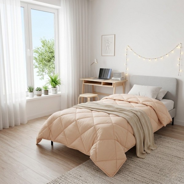 Лятна олекотена завивка с естествена вълна Merino Light екрю за единично легло 150/210 см