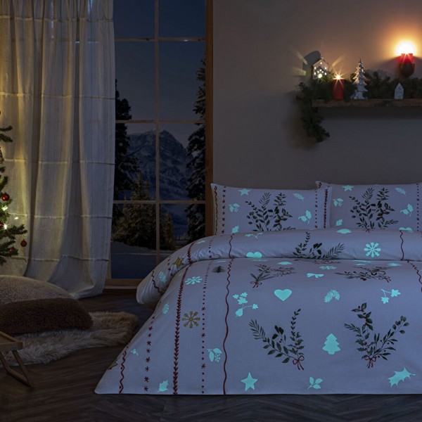 Двоен спален комплект с един плик Mistovia Glow in the Dark с флуоресциращи коедни мотиви 100% памук ранфорс