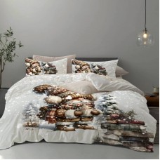 Коледен спален комплект за единично легло Сняг, 100% памук