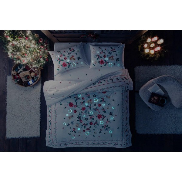 Светещ коледен двоен спален комплект с един плик Charm 100% памук