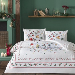 Светещ коледен двоен спален комплект с един плик Charm 100% памук