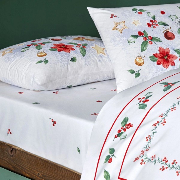 Светещ коледен двоен спален комплект с един плик Charm 100% памук