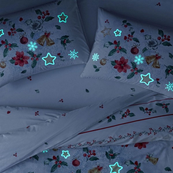 Светещ коледен двоен спален комплект с един плик Charm 100% памук