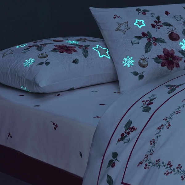 Светещ коледен двоен спален комплект с един плик Charm 100% памук