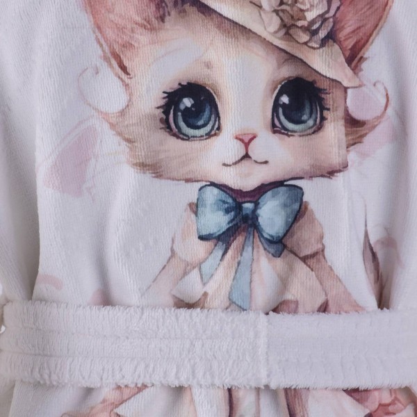 Детски халат за баня с принт маца