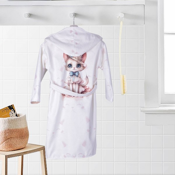 Детски халат за баня с принт маца