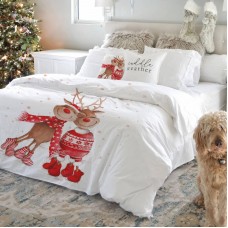 Коледен спален комплект за единично легло Еленчета, 100% памук
