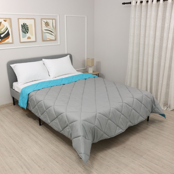 Лятна олекотена завивка за спалня 200/210 см Елинор тюркоаз/сиво