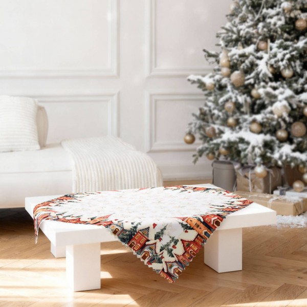 Коледна покривка за маса каре 75/75 см къщички